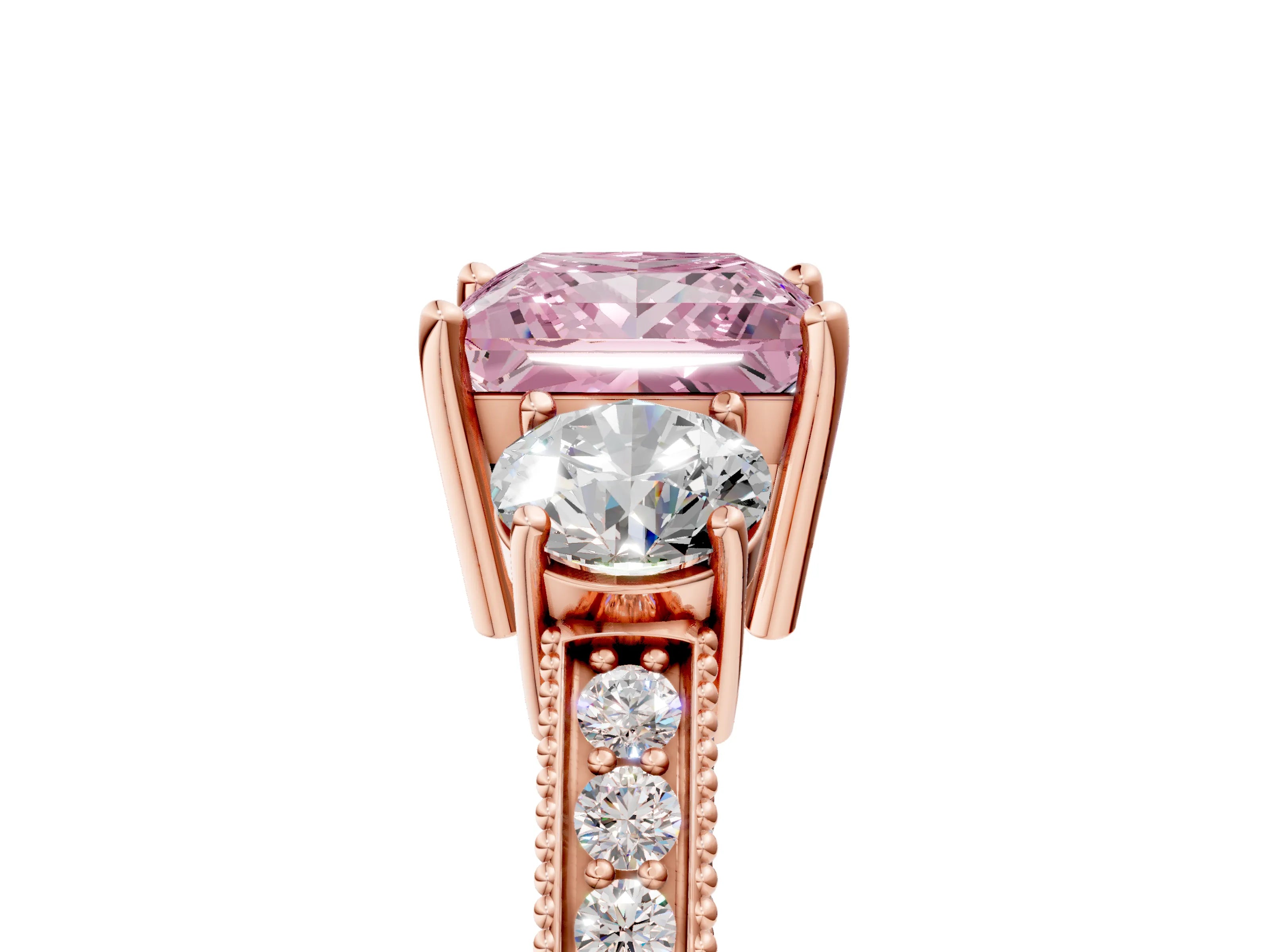 Rose gold Fancy Pink Princess Cut Three-Stone Diamond Ring with Pavé Band and Four-Prong Setting_5