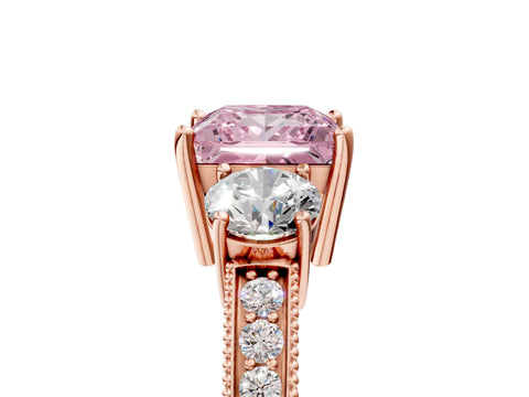 Rose gold Fancy Pink Princess Cut Three-Stone Diamond Ring with Pavé Band and Four-Prong Setting_5