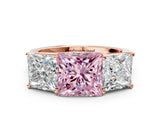 Rose gold Fancy Pink Princess Cut Three-Stone Diamond Ring with Prong Setting on a Classic Band_12