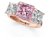 Rose gold Fancy Pink Princess Cut Three-Stone Diamond Ring with Prong Setting on a Classic Band_13