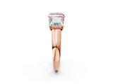 Rose gold Fancy Pink Princess Cut Three-Stone Diamond Ring with Prong Setting on a Classic Band_14