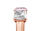 Rose gold Fancy Pink Princess Cut Three-Stone Diamond Ring with Prong Setting on a Classic Band_17