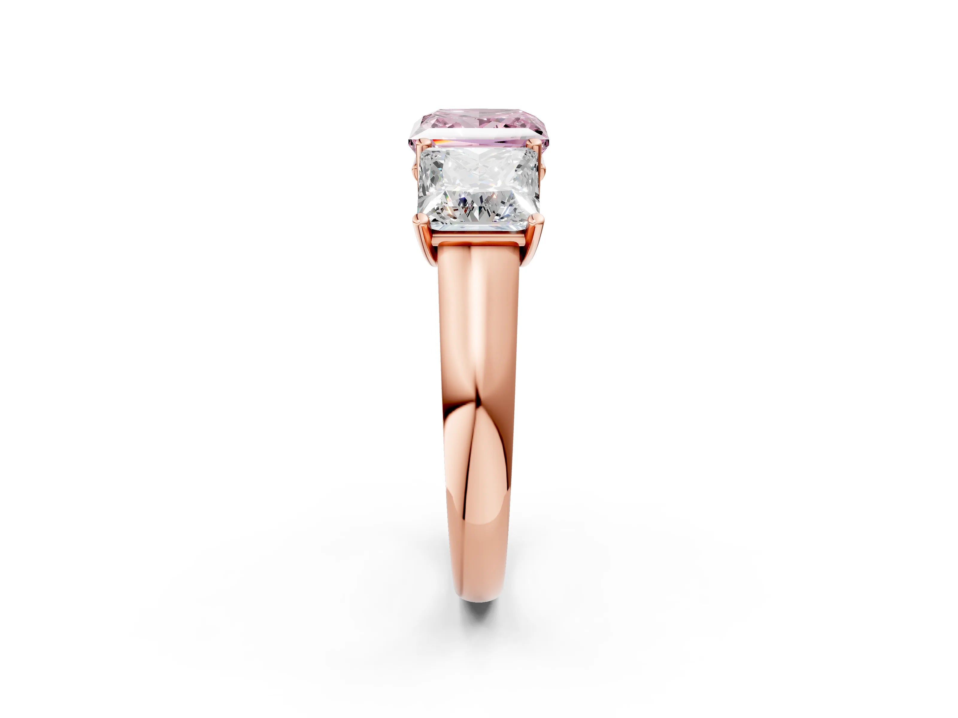 Rose gold Fancy Pink Princess Cut Three-Stone Diamond Ring with Prong Setting on a Classic Band_2