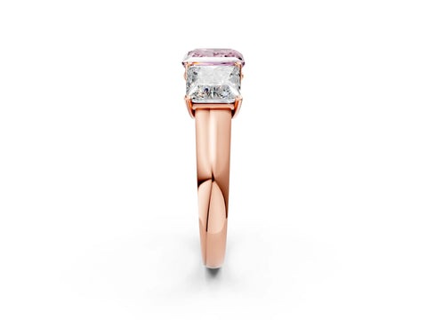 Rose gold Fancy Pink Princess Cut Three-Stone Diamond Ring with Prong Setting on a Classic Band_2