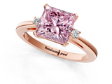 Rose gold Fancy Pink Princess  Cut Three-Stone Solitaire Ring with Round Accent Diamonds and Four-Prong Setting_1