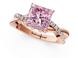 Rose gold Fancy Pink Princess  Cut Twist Band Solitaire Diamond Ring with Pavé Setting_4
