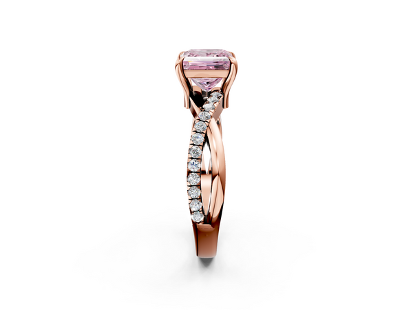 Rose gold Fancy Pink Princess  Cut Twist Band Solitaire Diamond Ring with Pavé Setting