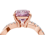 Rose gold Fancy Pink Princess  Cut Twist Band Solitaire Diamond Ring with Pavé Setting_7