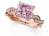 Rose gold Fancy Pink Princess  Cut Twisted Pavé Band Solitaire Ring with Four-Prong Setting_1
