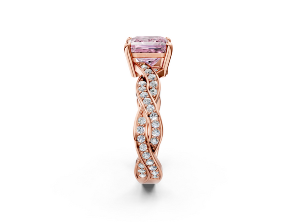 Rose gold Fancy Pink Princess  Cut Twisted Pavé Band Solitaire Ring with Four-Prong Setting