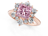 Rose gold Fancy Pink Princess  Diamond Cluster Halo Ring with Solitaire Band and Four-Prong Setting_1