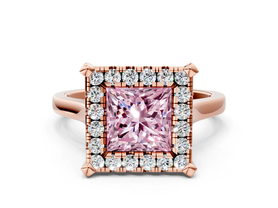Rose gold Fancy Pink Princess  Diamond Cluster Halo Solitaire with Four-Prong Setting_22