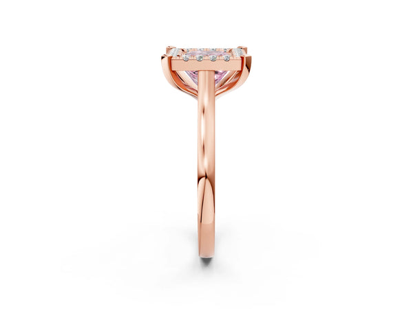 Rose gold Fancy Pink Princess  Diamond Cluster Halo Solitaire with Four-Prong Setting