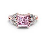 Rose gold Fancy Pink Princess  Diamond Cluster Leaf Design Ring with Prong Setting