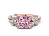 Rose gold Fancy Pink Princess  Diamond Floral Cluster Ring with Solitaire Band and Prong Setting
