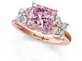 Rose gold Fancy Pink Princess  Diamond Floral Cluster Ring with Solitaire Band and Prong Setting_1