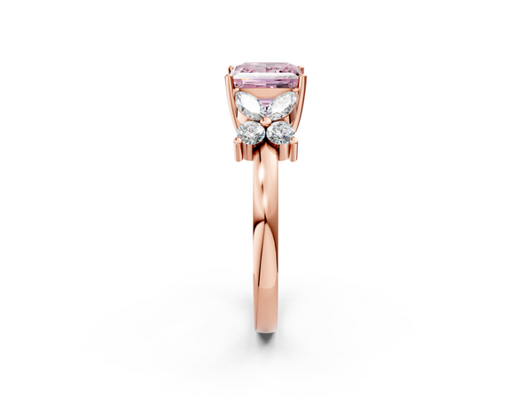 Rose gold Fancy Pink Princess  Diamond Floral Cluster Ring with Solitaire Band and Prong Setting