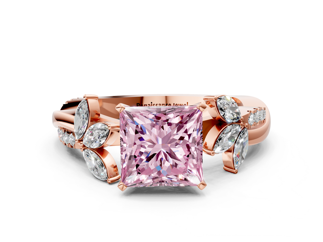 Rose gold Fancy Pink Princess  Diamond Floral Vine Solitaire Engagement Ring