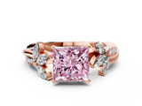 Rose gold Fancy Pink Princess  Diamond Floral Vine Solitaire Engagement Ring