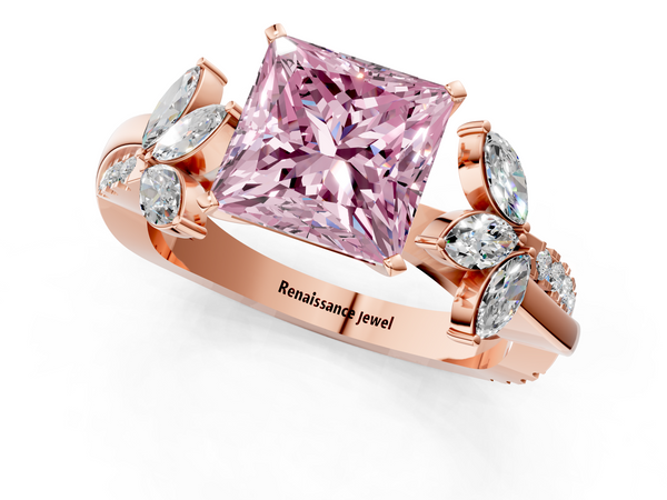 Rose gold Fancy Pink Princess  Diamond Floral Vine Solitaire Engagement Ring