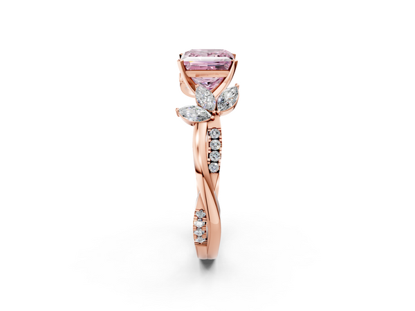 Rose gold Fancy Pink Princess  Diamond Floral Vine Solitaire Engagement Ring