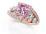 Rose gold Fancy Pink Princess  Diamond Halo Ring with Marquise and Pavé Band in Prong Setting_1