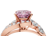 Rose gold Fancy Pink Princess  Diamond Halo Ring with Marquise and Pavé Band in Prong Setting_4