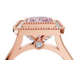 Rose gold Fancy Pink Princess  Diamond Halo Ring with Milgrain Frame and Pavé Band_27