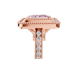 Rose gold Fancy Pink Princess  Diamond Halo Ring with Milgrain Frame and Pavé Band_28