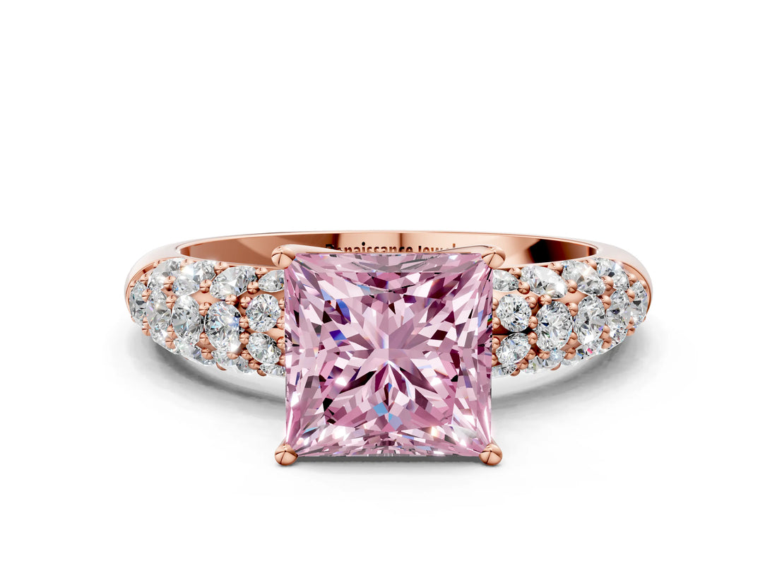 Rose gold Fancy Pink Princess  Diamond Pavé Band Solitaire Ring with Four-Prong Setting_28