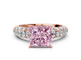 Rose gold Fancy Pink Princess  Diamond Pavé Band Solitaire Ring with Four-Prong Setting_28