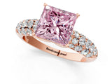Rose gold Fancy Pink Princess  Diamond Pavé Band Solitaire Ring with Four-Prong Setting_29