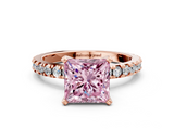 Rose gold Fancy Pink Princess  Diamond Pavé Band Solitaire with Four-Prong Setting