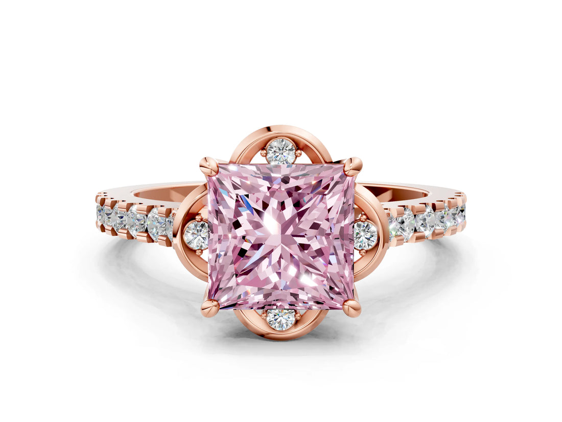 Rose gold Fancy Pink Princess  Diamond Pave Band with Floral Prong Setting_25