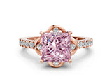 Rose gold Fancy Pink Princess  Diamond Pave Band with Floral Prong Setting_25