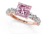 Rose gold Fancy Pink Princess  Diamond Prong Setting with Side Stones on a Pave Band_1