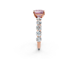 Rose gold Fancy Pink Princess  Diamond Prong Setting with Side Stones on a Pave Band_2