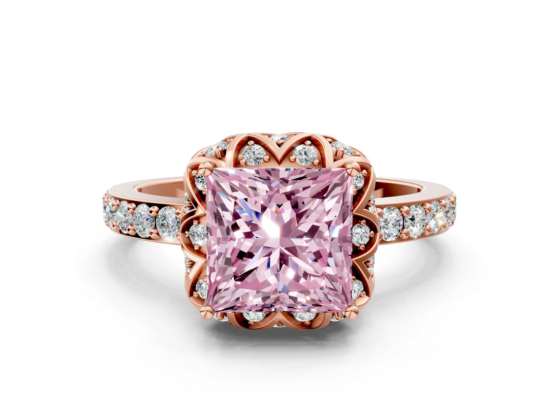 Rose gold Fancy Pink Princess  Diamond Solitaire Ring with Shared Prong Pavé Band_17