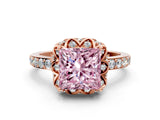 Rose gold Fancy Pink Princess  Diamond Solitaire Ring with Shared Prong Pavé Band_17