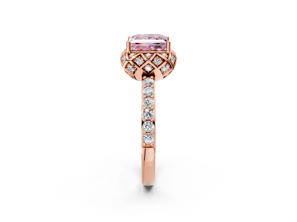 Rose gold Fancy Pink Princess  Diamond Solitaire Ring with Shared Prong Pavé Band