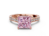 Rose gold Fancy Pink Princess  Diamond Solitaire with Pave Band and Six-Prong Setting