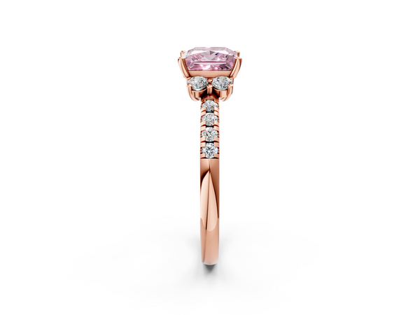 Rose gold Fancy Pink Princess  Diamond Three-Stone Pave Band with Four-Prong Setting