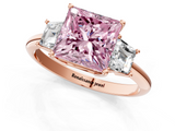Rose gold Fancy Pink Princess  Diamond Three-Stone Ring with Trapezoid Side Stones and Prong Setting_1