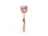 Rose gold Fancy Pink Princess  Diamond Three-Stone Ring with Trapezoid Side Stones and Prong Setting_2