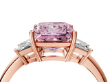 Rose gold Fancy Pink Princess  Diamond Three-Stone Ring with Trapezoid Side Stones and Prong Setting_4
