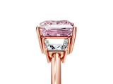 Rose gold Fancy Pink Princess  Diamond Three-Stone Ring with Trapezoid Side Stones and Prong Setting_5