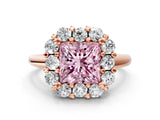 Rose gold Fancy Pink Princess  Halo Cluster Diamond Engagement Ring with Prong Setting and Polished Band_20