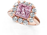 Rose gold Fancy Pink Princess  Halo Cluster Diamond Engagement Ring with Prong Setting and Polished Band_21