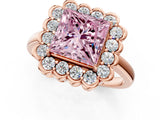 Rose gold Fancy Pink Princess  Halo Cluster Diamond Engagement Ring with Solitaire Band and Prong Setting_65