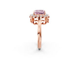 Rose gold Fancy Pink Princess  Halo Cluster Diamond Engagement Ring with Solitaire Band and Prong Setting_66